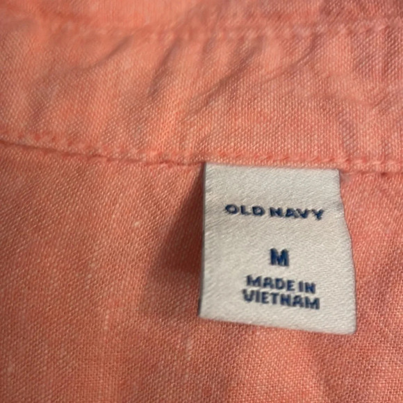 NWT Old Navy Womens Medium Peach 60/40 Linen/Rayon 3/4 sleeve popover office - Picture 2 of 6